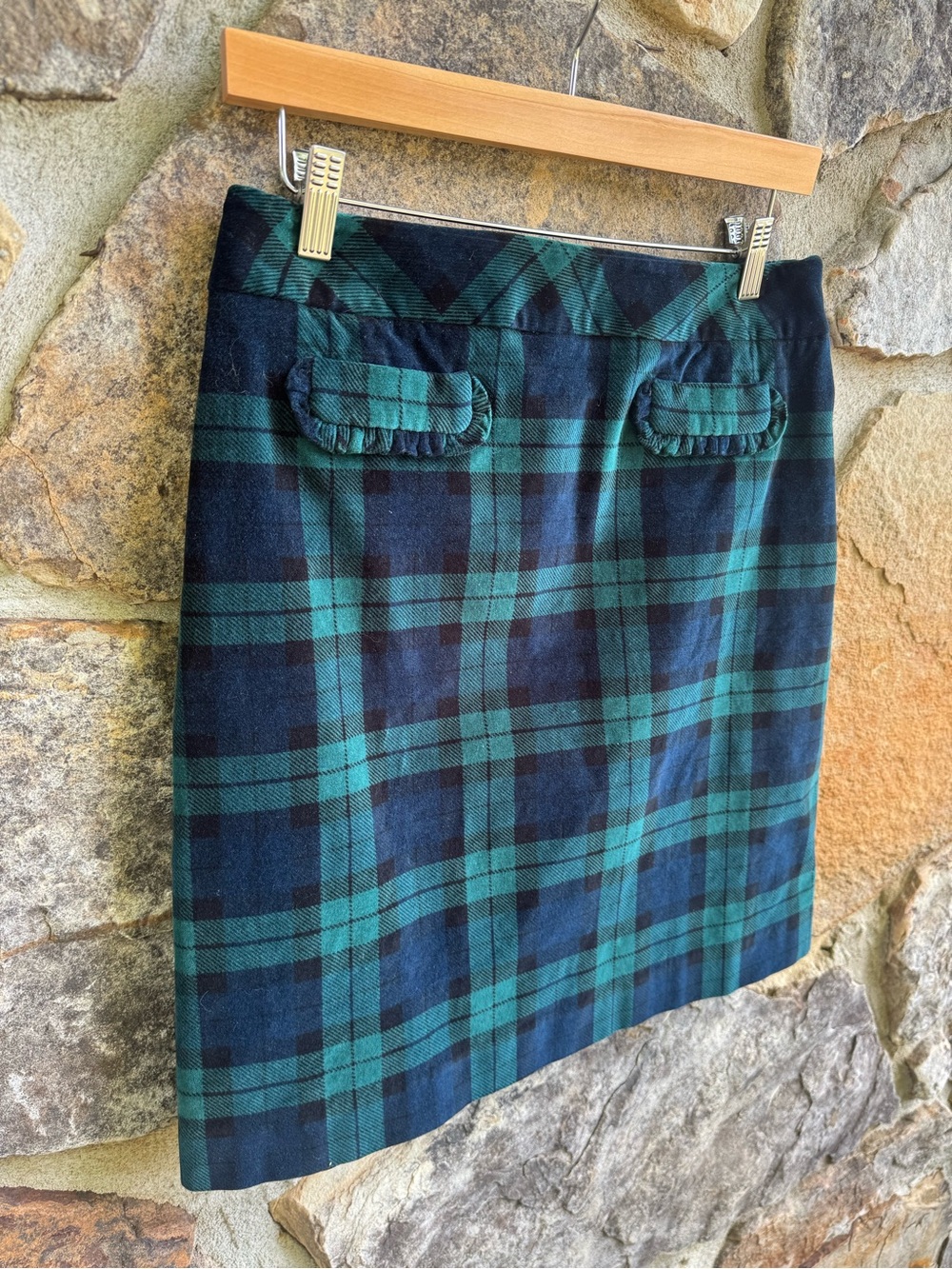 NWT Talbots Green Navy Plaid Pencil Skirt 4 Brushed Cotton Tartan Academia